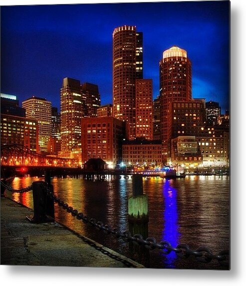 Bostonharborhotel Metal Print featuring the photograph Boston Night Skyline From Fan Pier by Joann Vitali