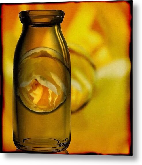 Yellow Metal Print featuring the photograph Bottled Yellow Rose Marble by Anna Porter