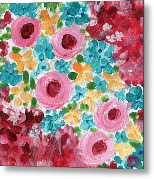 Flowers Metal Print featuring the painting Bouquet- expressionist floral painting by Linda Woods