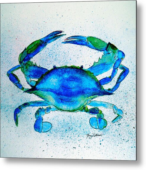 Crab Metal Print featuring the painting Bright Blue Crab by Nancy Patterson