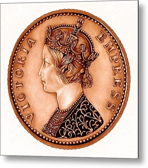 Coin Metal Print featuring the drawing Bronze Empress Victoria by Fred Larucci