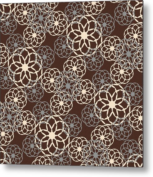 Brown Metal Print featuring the mixed media Brown and Silver Floral Pattern by Christina Rollo