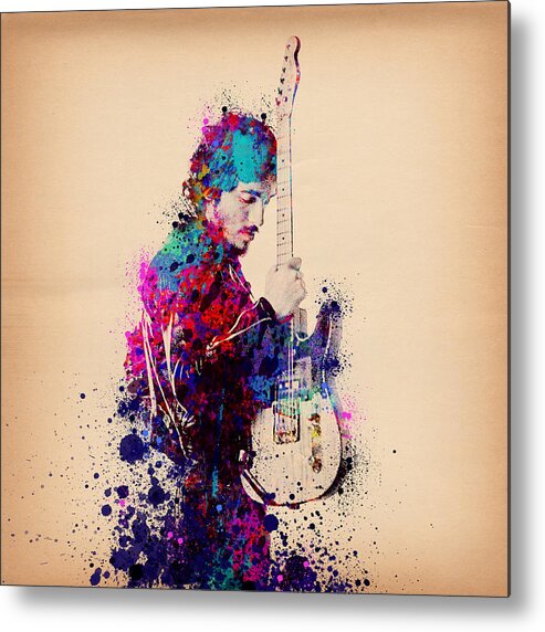 Music Metal Print featuring the painting Bruce Springsteen Splats And Guitar by Bekim M