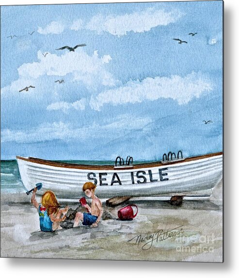 Sea Isle City Lifeguard Boat Metal Print featuring the painting Buddies in Sea Isle City 2 by Nancy Patterson
