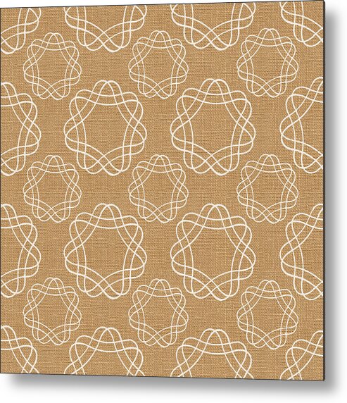 Burlap Metal Print featuring the mixed media Burlap and White Geometric Flowers by Linda Woods