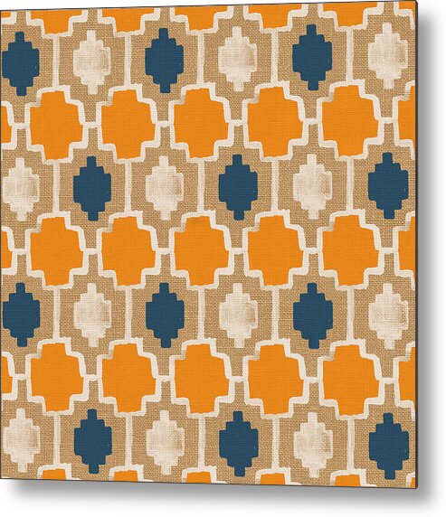 Abstract Pattern Metal Print featuring the painting Burlap Blue and Orange design by Linda Woods