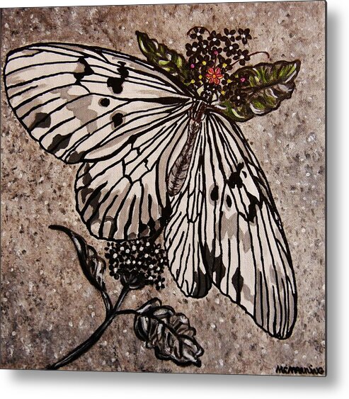 Colorkey Black/white Painting Of A Rice Paper Butterfly Art Prints Metal Print featuring the painting Butterfly Delight by Celeste Manning