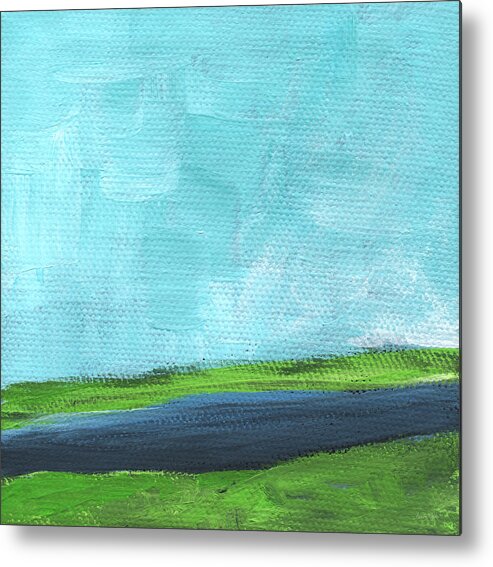 River Metal Print featuring the painting By The River- abstract landscape painting by Linda Woods
