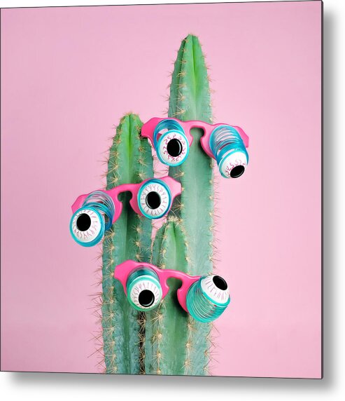 Googly Eyes Metal Print featuring the photograph Cactus Wearing Eyeball Glasses by Juj Winn