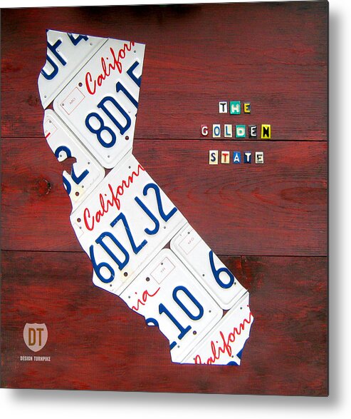 License Plate Map Metal Print featuring the photograph California License Plate Map by Design Turnpike