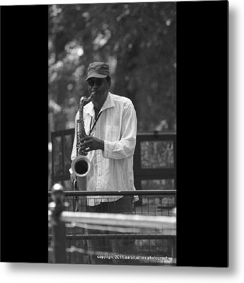 Black And White Metal Print featuring the photograph Central Park Sax by Aaron Kremer