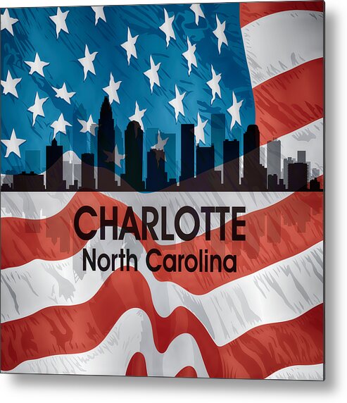 Charlotte Metal Print featuring the mixed media Charlotte NC American Flag Squared by Angelina Tamez