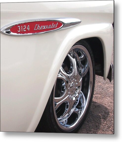Car Metal Print featuring the photograph Chevrolet Classic 3124 White Pick Up Truck by Amy McDaniel