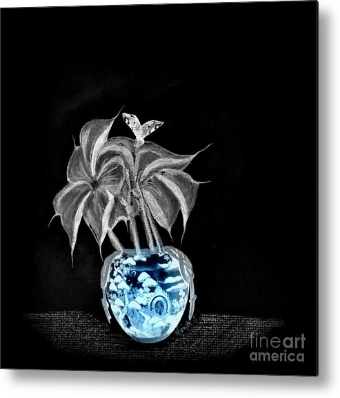 Flowers Metal Print featuring the drawing Chinese Vase by Sylvie Leandre
