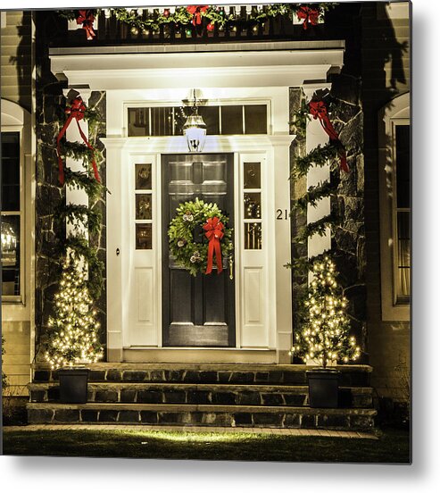Christmas Lights Metal Print featuring the photograph Christmas door 2 by Betty Denise