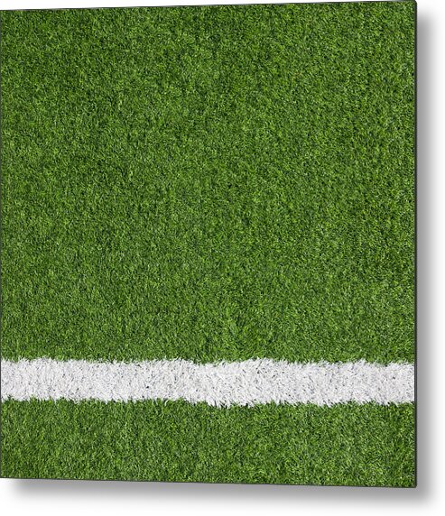Empty Metal Print featuring the photograph Close-up of a boundary line on a soccer field by Mutlu Kurtbas