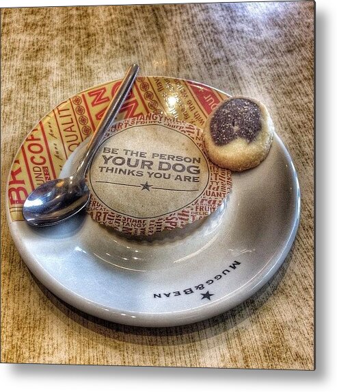 Plate Metal Print featuring the photograph #coffee #biscuit #saucer #plate #spoon by Debby Champion