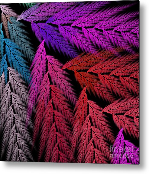 Abstract Metal Print featuring the digital art Colorful Feather Fern - Abstract - Fractal Art - Square - 4 LR by Andee Design