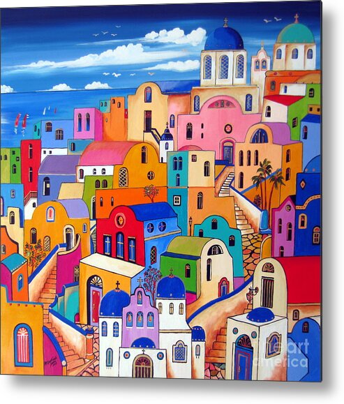 Santorini Metal Print featuring the painting Colours in Santorini by Roberto Gagliardi