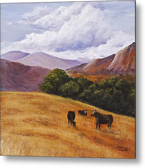Landscape Metal Print featuring the painting Contented Cows by Darice Machel McGuire