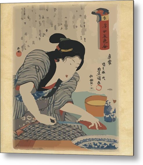 Asian Metal Print featuring the painting Cooking Fish by Florene Welebny