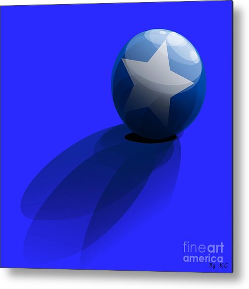 Blue Metal Print featuring the digital art Blue Ball decorated with star grass blue background by Vintage Collectables