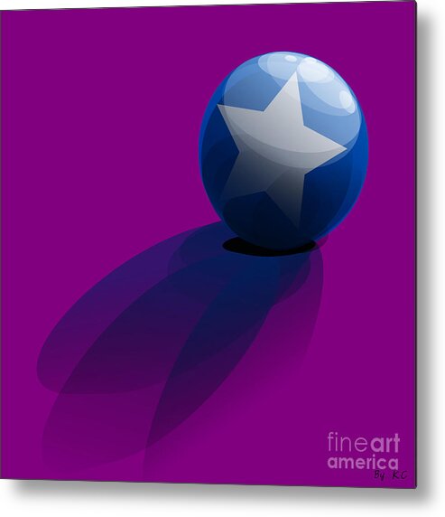 Purple Metal Print featuring the digital art Blue Ball decorated with star purple background by Vintage Collectables