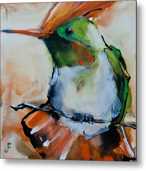 Hummingbird Metal Print featuring the painting Crested Croquette Hummingbird by Jani Freimann