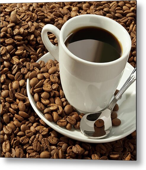White Background Metal Print featuring the photograph Cup Of Coffee And Beans by Ersinkisacik