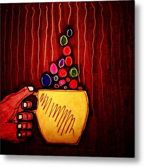 Colorful Metal Print featuring the drawing Cup of Joe by Chrissy Pena