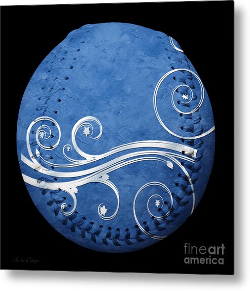 Baseball Metal Print featuring the photograph Designer Blue Baseball Square by Andee Design