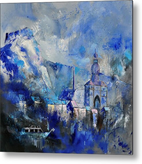 Landscape Metal Print featuring the painting Dinant in blue by Pol Ledent