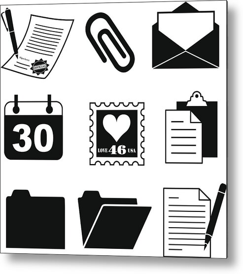 Corporate Business Metal Print featuring the drawing Document And Office Supply Icons by Kathykonkle