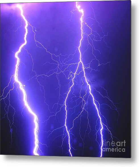  Metal Print featuring the photograph Double Triple Blue Lightning by Michael Tidwell