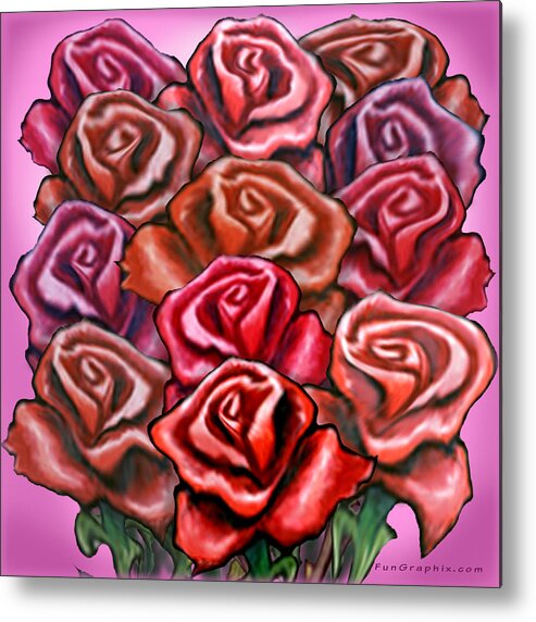 Red Metal Print featuring the digital art Dozen Red Roses by Kevin Middleton