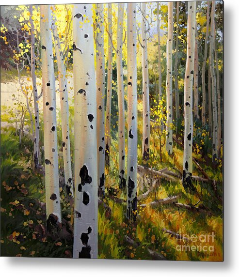 Nature Metal Print featuring the painting Early Fall Colors of Aspen by Gary Kim