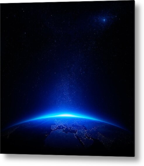 Earth Metal Print featuring the photograph Earth at night with city lights by Johan Swanepoel
