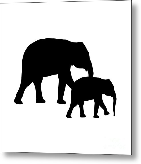 Graphic Art Metal Print featuring the digital art Elephants in Black and White by Jackie Farnsworth