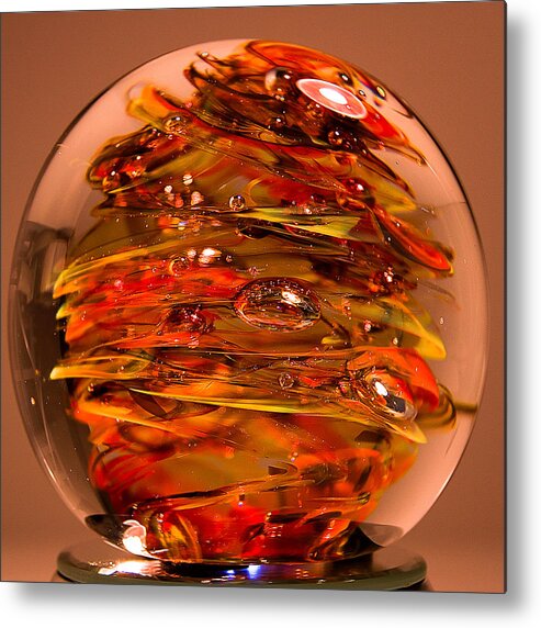 Glass Metal Print featuring the sculpture Ember Swirls FE1 by David Patterson