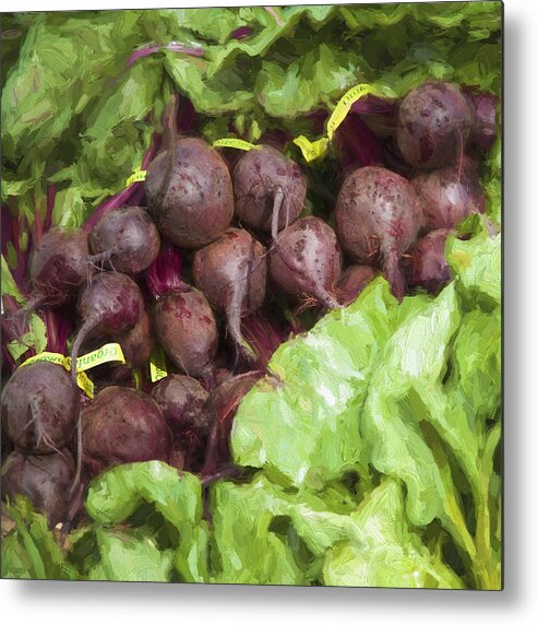 Farmers Metal Print featuring the digital art Farmers Market Beets and Greens Square by Carol Leigh