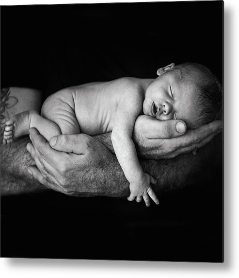 Human Arm Metal Print featuring the photograph Father Holding Newborn Baby by Lise Gagne