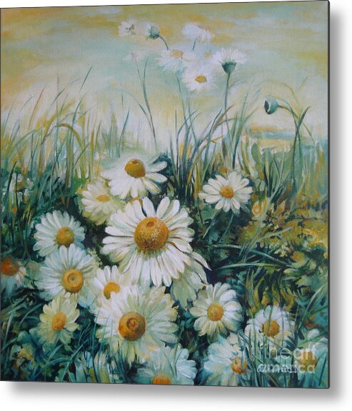 Daisy Metal Print featuring the painting Field of flowers by Elena Oleniuc