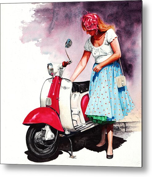 Girl Metal Print featuring the painting Fifties Lambretta Girl by Peter Williams