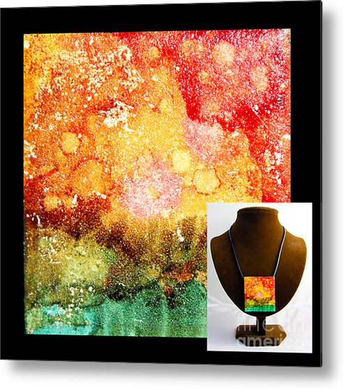 Alcohol Ink Metal Print featuring the painting Fire Necklace by Alene Sirott-Cope