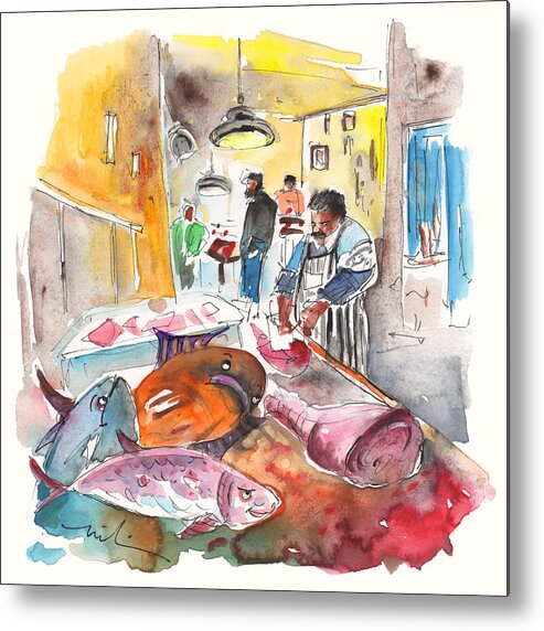 Travel Metal Print featuring the painting Fish Shop in Siracusa by Miki De Goodaboom