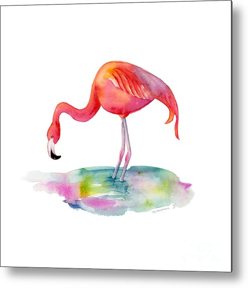 Flamingo Metal Print featuring the painting Flamingo Dip by Amy Kirkpatrick