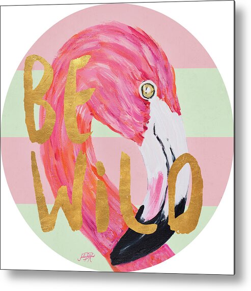 Flamingo Metal Print featuring the painting Flamingo On Stripes Round by South Social D