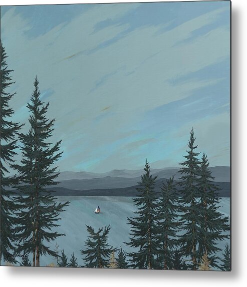 Sailboat Metal Print featuring the painting Flathead Sailboat by John Wyckoff