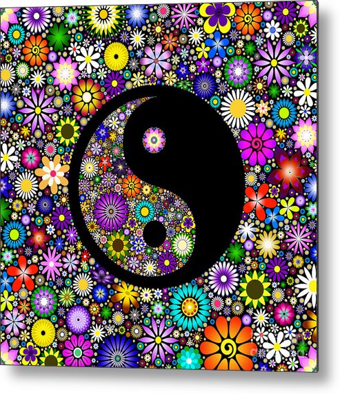 Yin Yang Metal Print featuring the digital art Floral Yin Yang by Tim Gainey