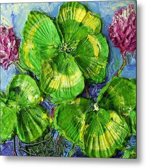 St. Patrick's Day Metal Print featuring the painting Green Four Leaf Clovers by Paris Wyatt Llanso